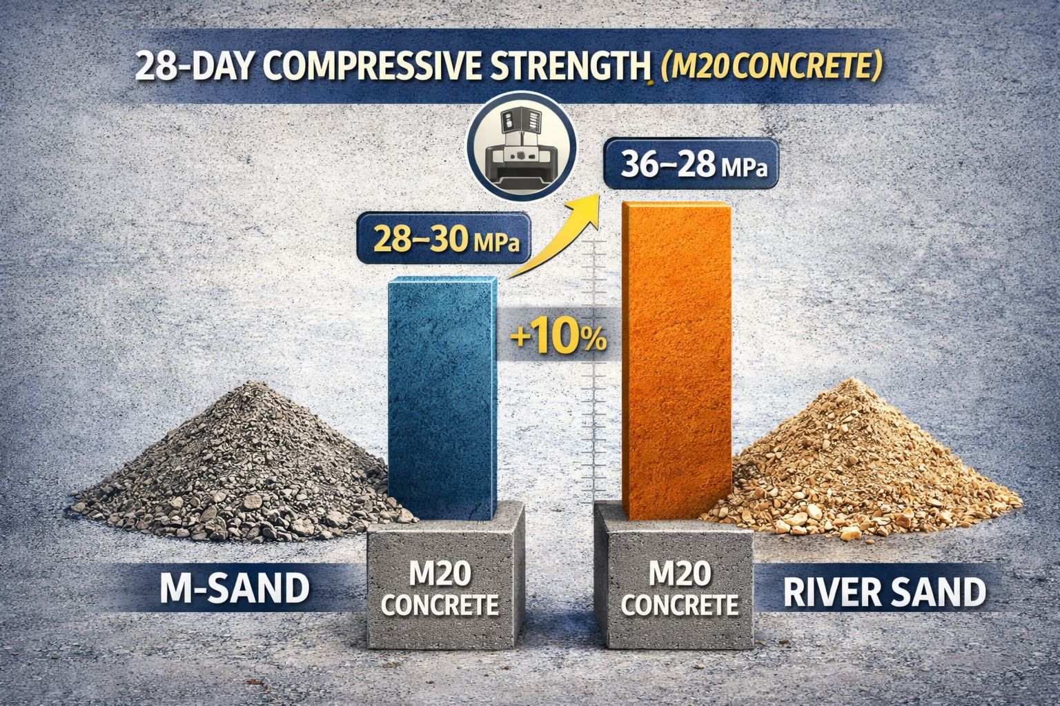 28-day strength Comparison M-and Vs. River Sand