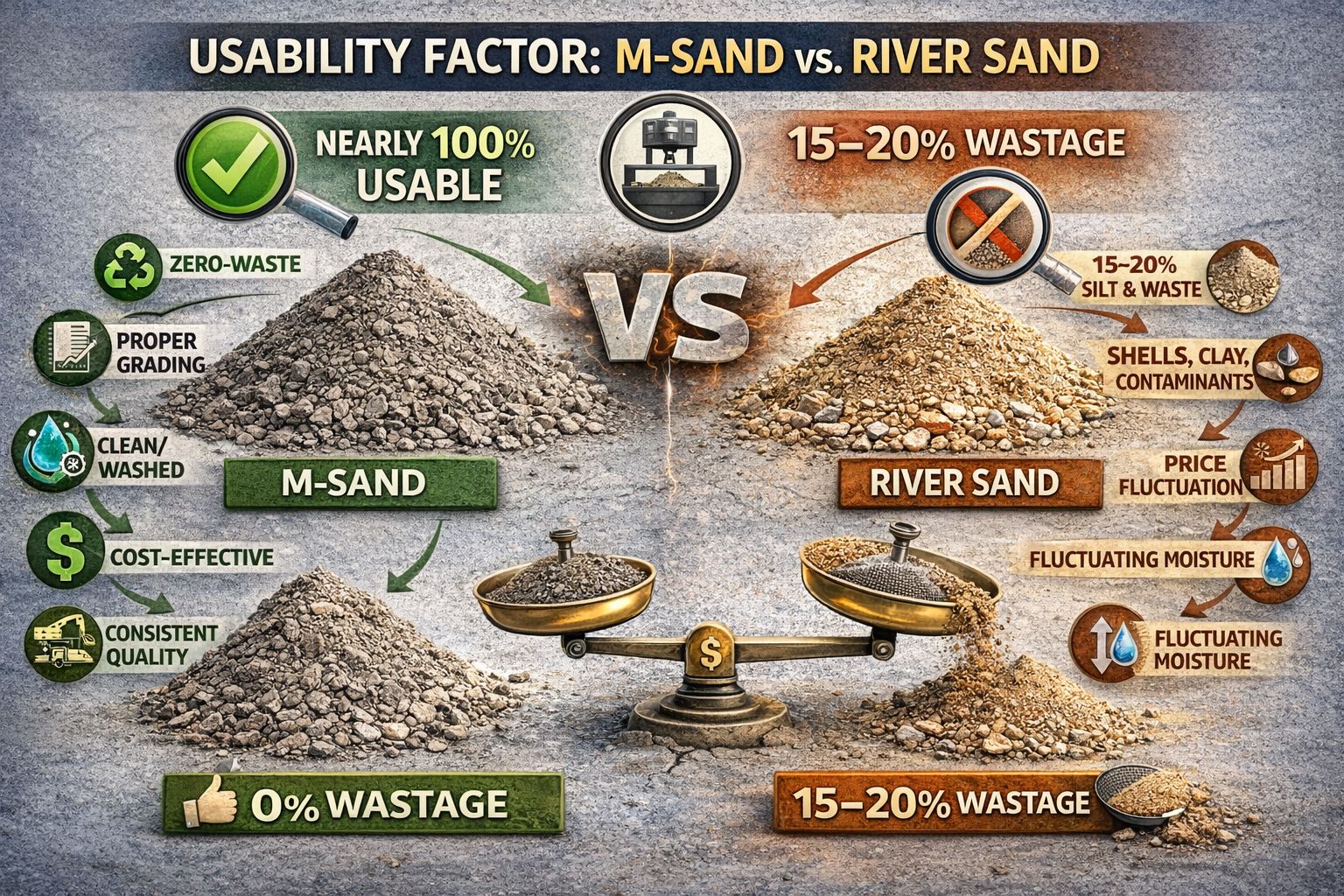 Usability Factor of M-and Vs. River Sand